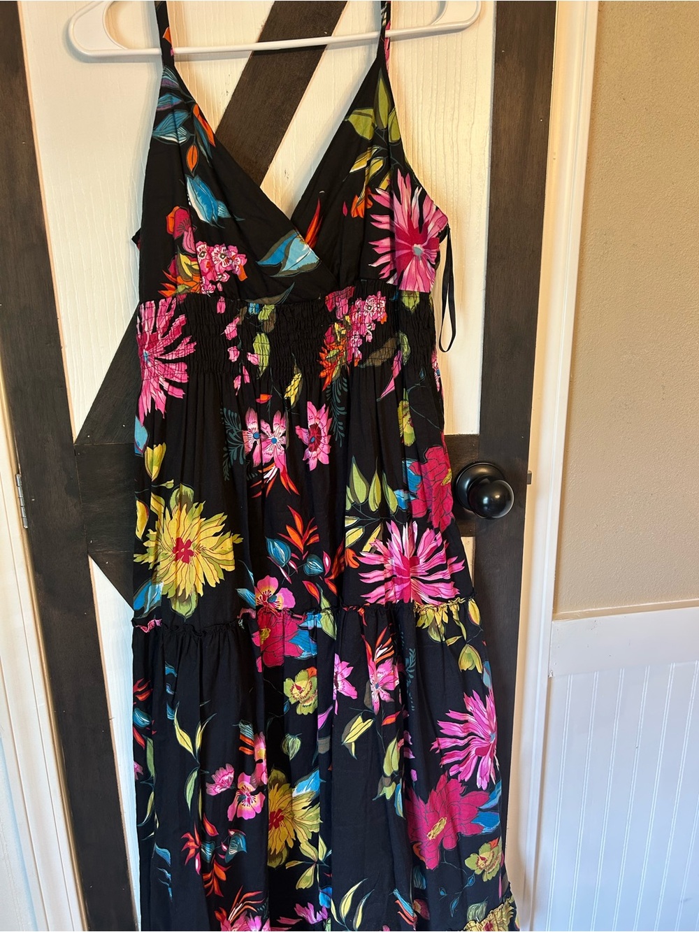 Black Floral Maxi Dress with Pink & Yellow Blooms